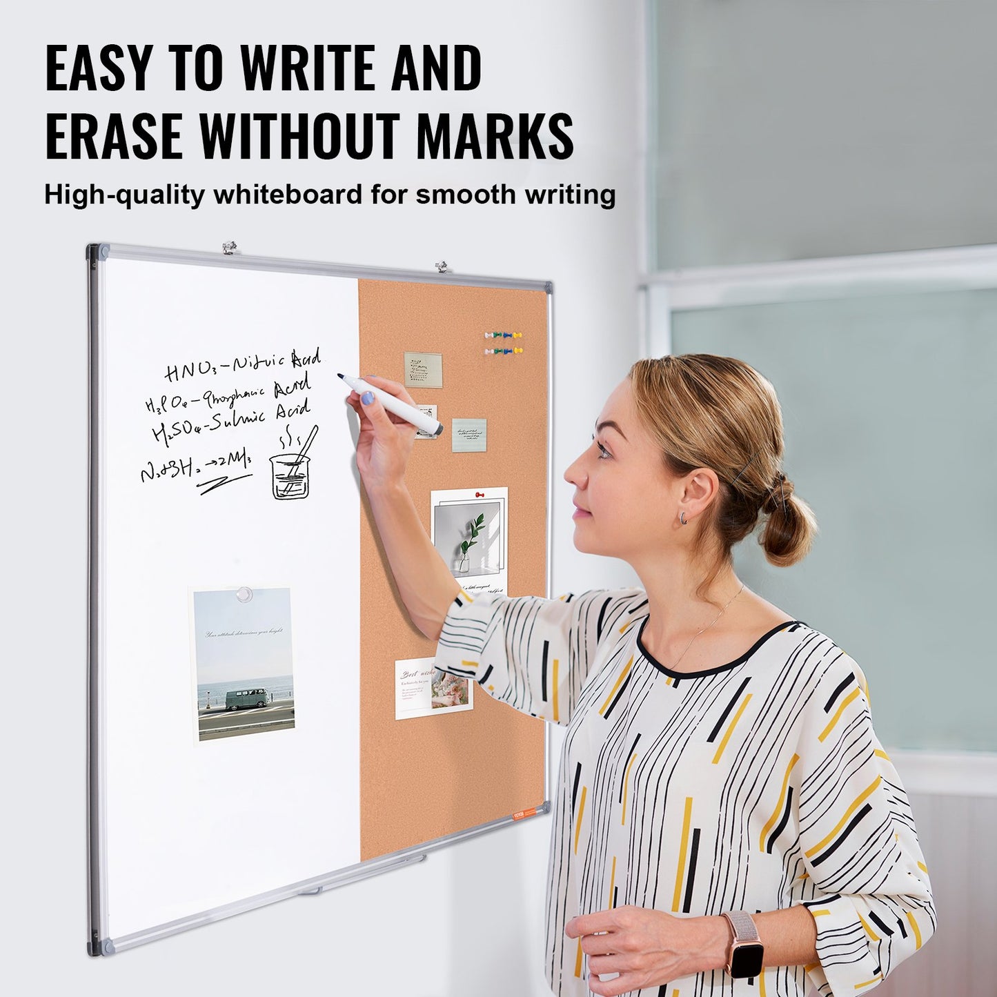 112 x 91 cm whiteboard- och korktavlakombination med aluminiumram – 2-i-1 magnetisk whiteboardtavla för väggmontering – perfekt för skolan, hemmet, kontoret