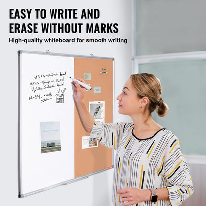 112 x 91 cm whiteboard- och korktavlakombination med aluminiumram – 2-i-1 magnetisk whiteboardtavla för väggmontering – perfekt för skolan, hemmet, kontoret