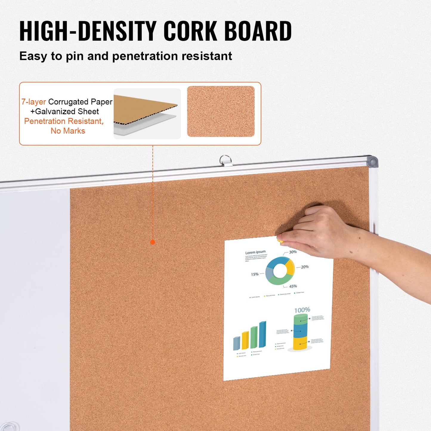 112 x 91 cm whiteboard- och korktavlakombination med aluminiumram – 2-i-1 magnetisk whiteboardtavla för väggmontering – perfekt för skolan, hemmet, kontoret