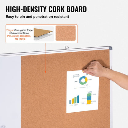 112 x 91 cm whiteboard- och korktavlakombination med aluminiumram – 2-i-1 magnetisk whiteboardtavla för väggmontering – perfekt för skolan, hemmet, kontoret