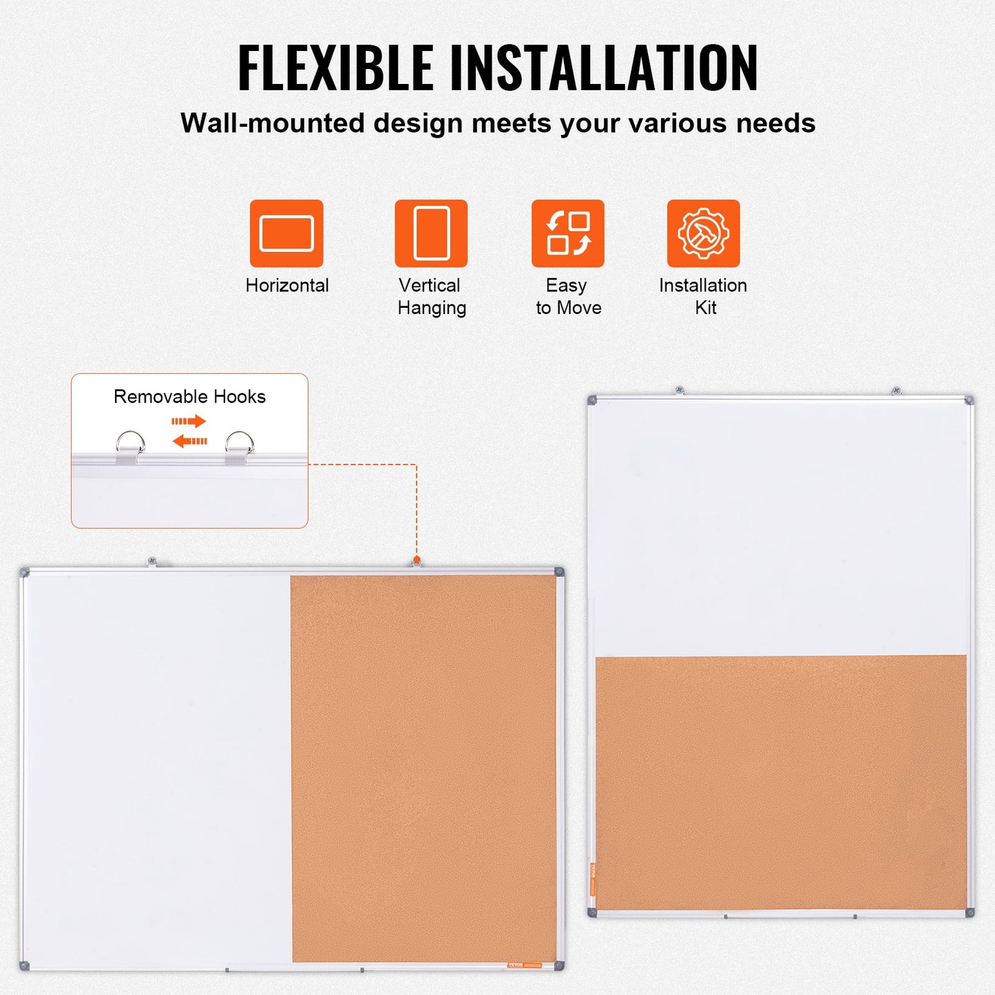 112 x 91 cm whiteboard- och korktavlakombination med aluminiumram – 2-i-1 magnetisk whiteboardtavla för väggmontering – perfekt för skolan, hemmet, kontoret