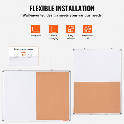 112 x 91 cm whiteboard- och korktavlakombination med aluminiumram – 2-i-1 magnetisk whiteboardtavla för väggmontering – perfekt för skolan, hemmet, kontoret