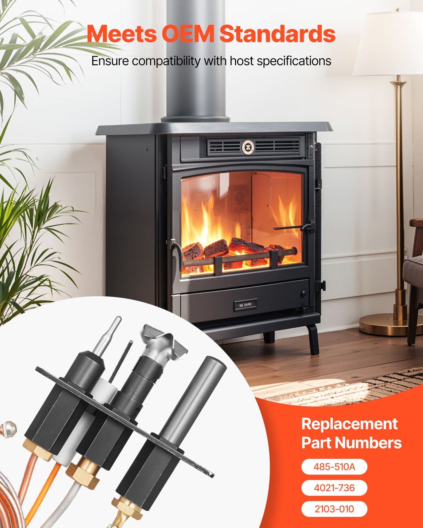 Gaspilotenhet, OE 485-510A, 4021-736, 2103-010 Eldstadsgaspilotenhetssats, utbyte av naturgaständning, kompatibel med Quadra-Fire, Heat &amp; Glo, värmeelementmodeller, svart