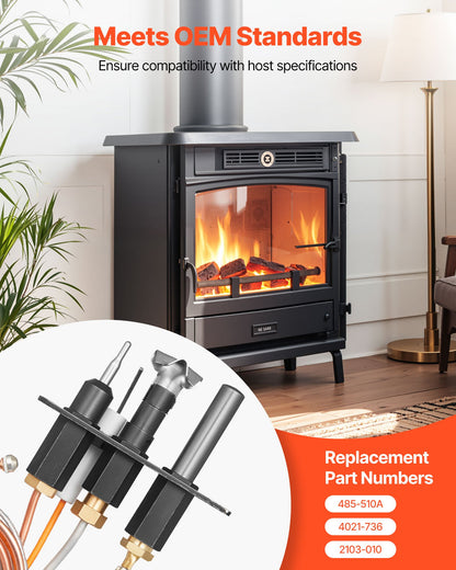 Gaspilotenhet, OE 485-510A, 4021-736, 2103-010 Eldstadsgaspilotenhetssats, utbyte av naturgaständning, kompatibel med Quadra-Fire, Heat &amp; Glo, värmeelementmodeller, svart