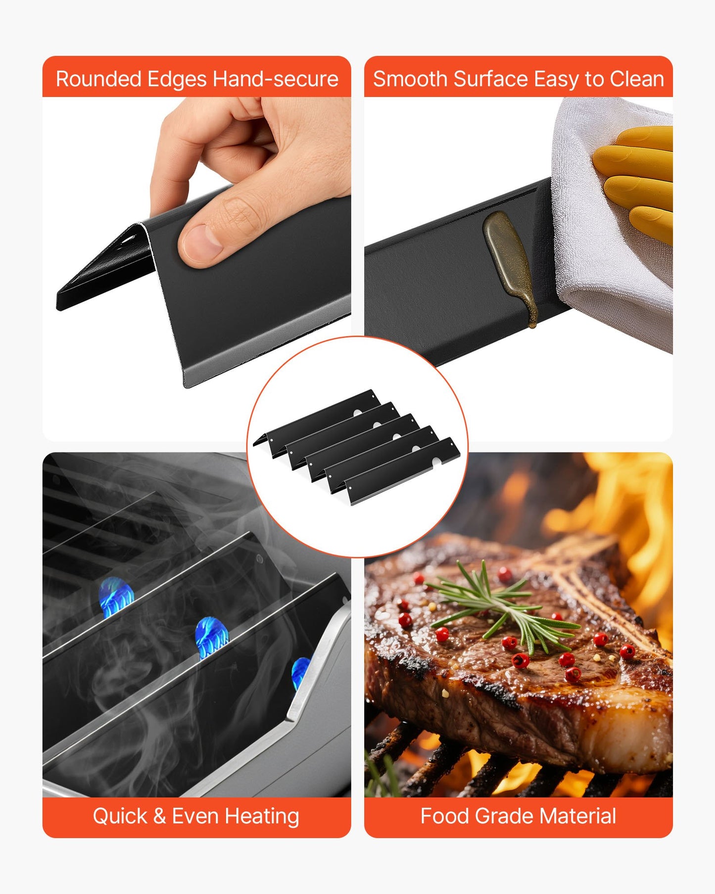 Smaksättningsstänger och värmeavvisare, 44 cm grillreservdel, för Weber Genesis ll 310 315 335 340, E/S 325s, ES/SX 325s, E/S 335, EX/SX/EPX-335 grillar, porslinsemaljerat stål, 8-pack