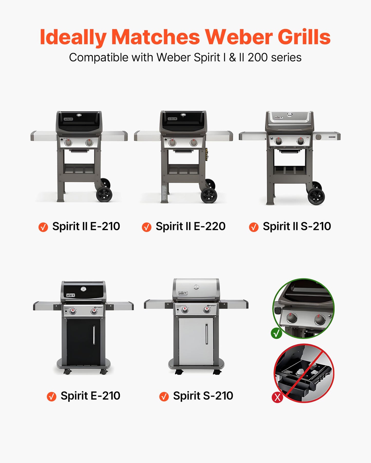 Smaksättningsbarer, 39 cm grillreservdel, för Weber Spirit I &amp; II 200-seriens grillar, inklusive Spirit II E-210, II E-220, II S-210, E-210, S-210, porslinsemaljerad stålvärmeplatta, 3-pack