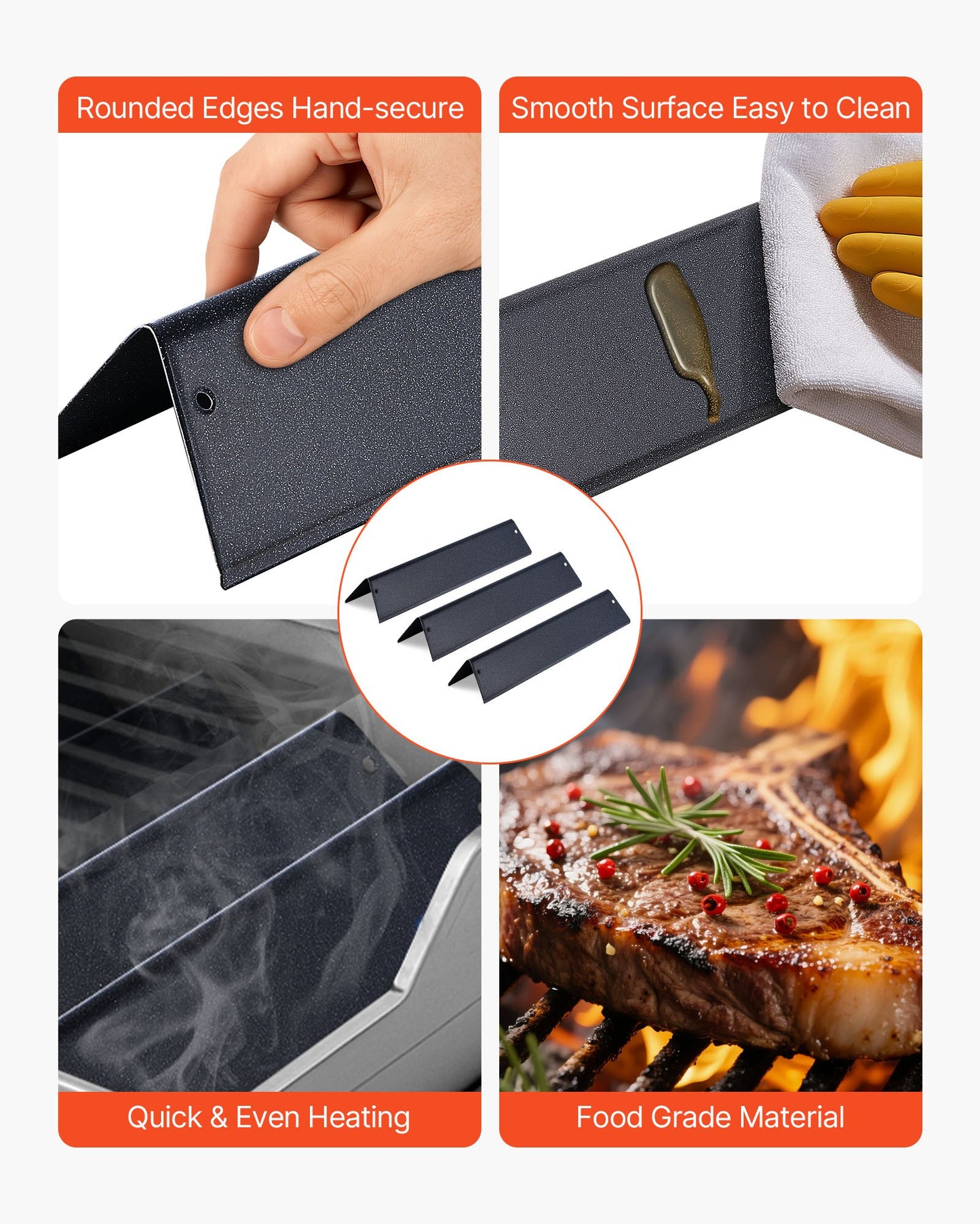 Smaksättningsbarer, 39 cm grillreservdel, för Weber Spirit I &amp; II 200-seriens grillar, inklusive Spirit II E-210, II E-220, II S-210, E-210, S-210, porslinsemaljerad stålvärmeplatta, 3-pack