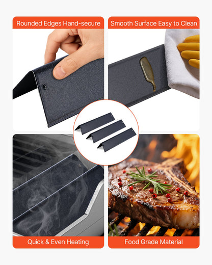 Smaksättningsbarer, 39 cm grillreservdel, för Weber Spirit I &amp; II 200-seriens grillar, inklusive Spirit II E-210, II E-220, II S-210, E-210, S-210, porslinsemaljerad stålvärmeplatta, 3-pack