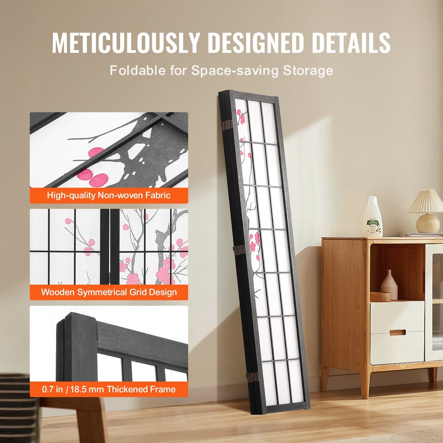 Room Divider, 4 Panel Japanese Room Divider Screen, Wood Folding Privacy Screen Indoor, Japanese Partition Portable Decoration Dividers, for Room Separation Home Office Restaurant & Bedroom