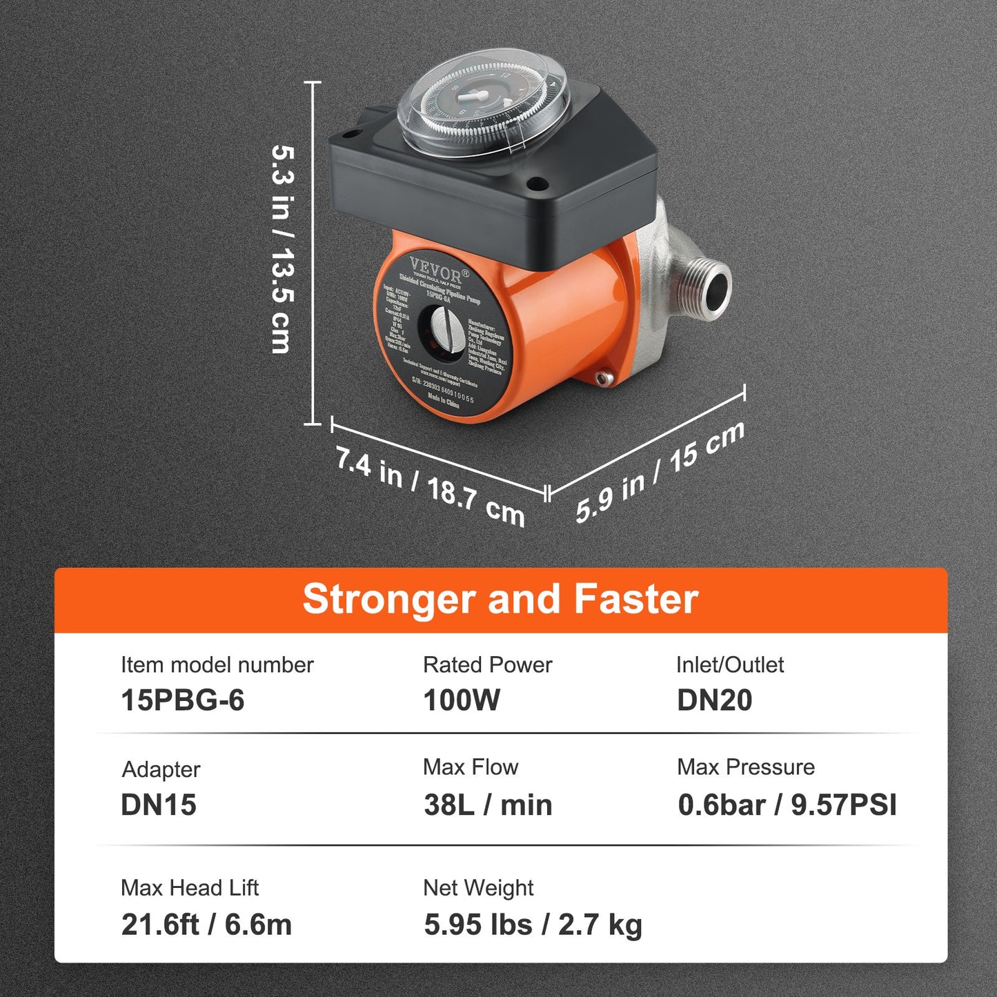 Hot Water Circulation Pump Circulator Pump DN20 Inlet/Outlet DN15 Adapter