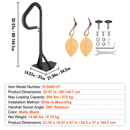 Handräcke för spabad, 360 graders roterbart sidoräcke med 88,9-144,8 cm justerbar höjd, rostfritt spasteg i aluminium handräcke för spabad med undermonterad bas för inomhus- och utomhusbruk, 272,2 kg kapacitet