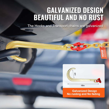 J-krokkedja, 5/16" x 6' G80 15" lång skaft J-krok dragkedja med RTJ klusterkrok och gripkrok, 5400 lbs säker arbetsbelastning, tung transportkedja för bogsering av släpvagnar