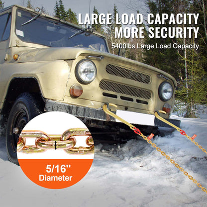J-krokkedja, 2 st 5/16" x 6' G80 15" lång skaft J-krok dragkedja med RTJ klusterkrok och gripkrok, 5400 lbs arbetsbelastning, tung transportkätting för bogsering av släpvagnar