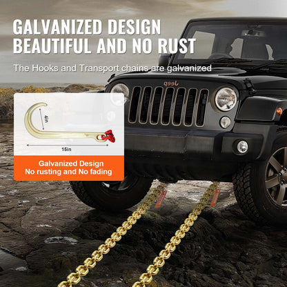 J-krokkedja, 2 st 5/16" x 6' G80 15" lång skaft J-krok dragkedja med RTJ klusterkrok och gripkrok, 5400 lbs arbetsbelastning, tung transportkätting för bogsering av släpvagnar