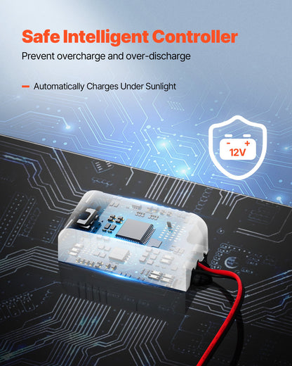 20W 12V solpanelsbatteriladdare, solcellsbatteriunderhållsladdare med inbyggd smart styrenhet och 3 anslutningskablar, IP67 vattentät bärbar för husbil, motorcykel, båt, minibuss, husbil