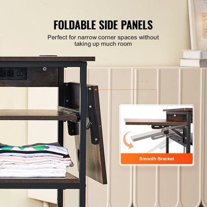 Värmepressbord med laddningsstation, flyttbart värmepressstativ i 4 nivåer, hopfällbart stativ för värmeöverföringsmaskin med hjul, rullande metallarbetsbänk för sublimeringsöverföringsmaskin, brun