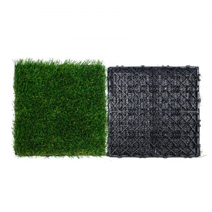 Set med konstgräsplattor, sammankopplade gräsmattor, 18-pack 305x305 mm, konstgräs självdränerande golvmatta, perfekt för mångsidiga inomhus-, utomhus-, entré- och hundmattor