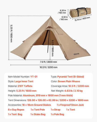 Varmt tält för 2 personer, bärbart vintertält med spisuttag, vattentäta campingtält i canvas, lätta 4-säsongstält för vandring, fiske, backpacking, storlek S