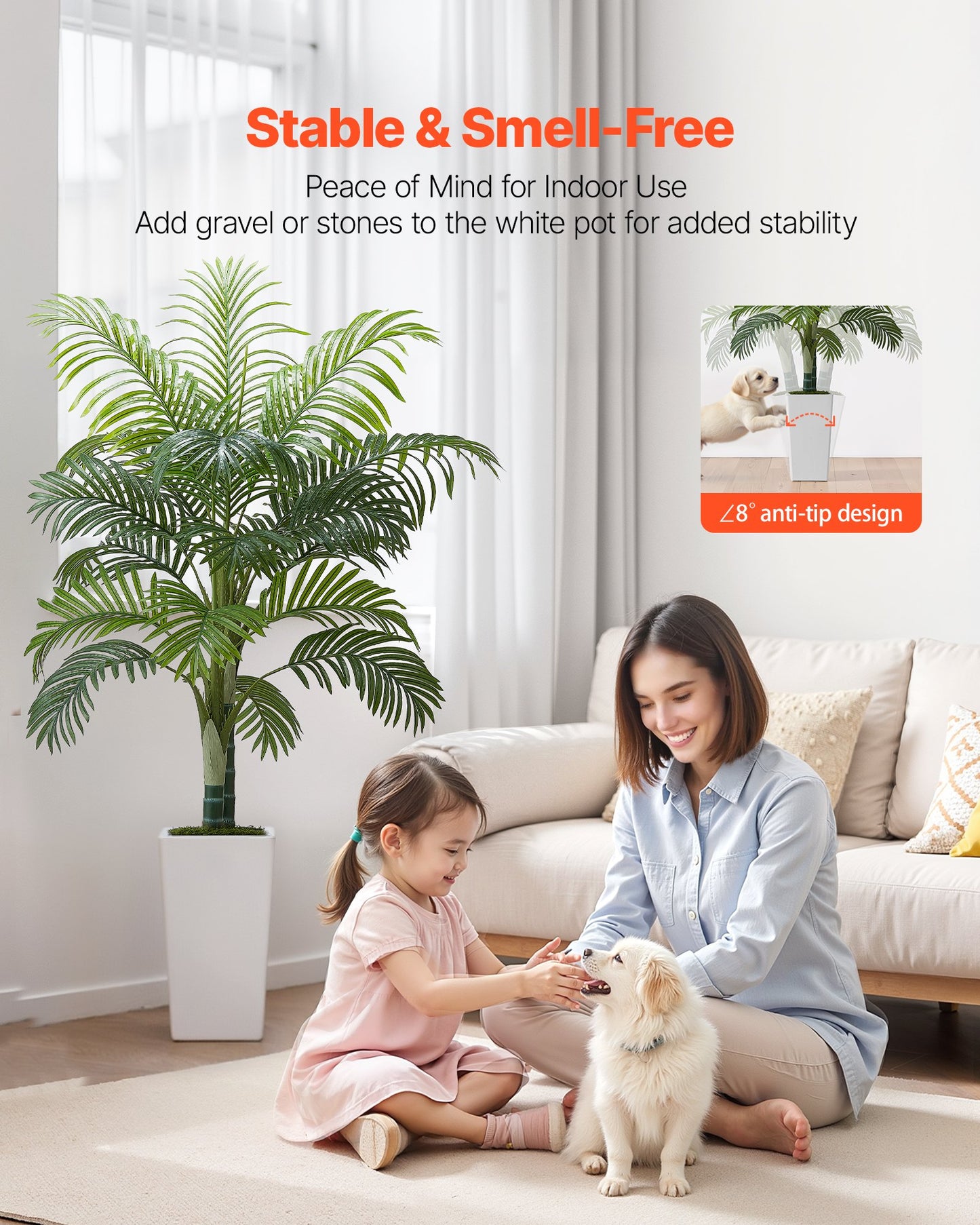 Konstgjord Arecapalm 1524 mm, Konstgjord Palm Tropiska Växter med Vit Hög Kruka, Konstgjord Golvsilkesväxt i Kruka, Stora Träd för Hemmakontor Vardagsrumsinredning Inflyttningsrum, Inomhus Utomhus