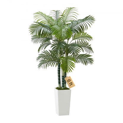 Konstgjord Arecapalm 1829 mm, Konstgjord Palm Tropiska Växter med Vit Hög Kruka, Konstgjord Golvsilkesväxt i Kruka, Stora Träd för Hemmakontor Vardagsrumsinredning Inflyttningsrum, Inomhus Utomhus