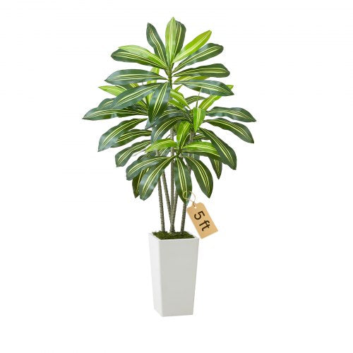 Konstgjord dracaenaträd 1524 mm, Konstgjord palm tropiska växter med vit hög kruka, Konstgjord golvsilkesväxt i kruka, Stora träd för hemmakontor vardagsrumsdekor inflyttningsrum, inomhus utomhus