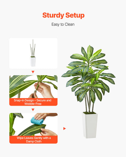 Konstgjord dracaenaträd 1524 mm, Konstgjord palm tropiska växter med vit hög kruka, Konstgjord golvsilkesväxt i kruka, Stora träd för hemmakontor vardagsrumsdekor inflyttningsrum, inomhus utomhus