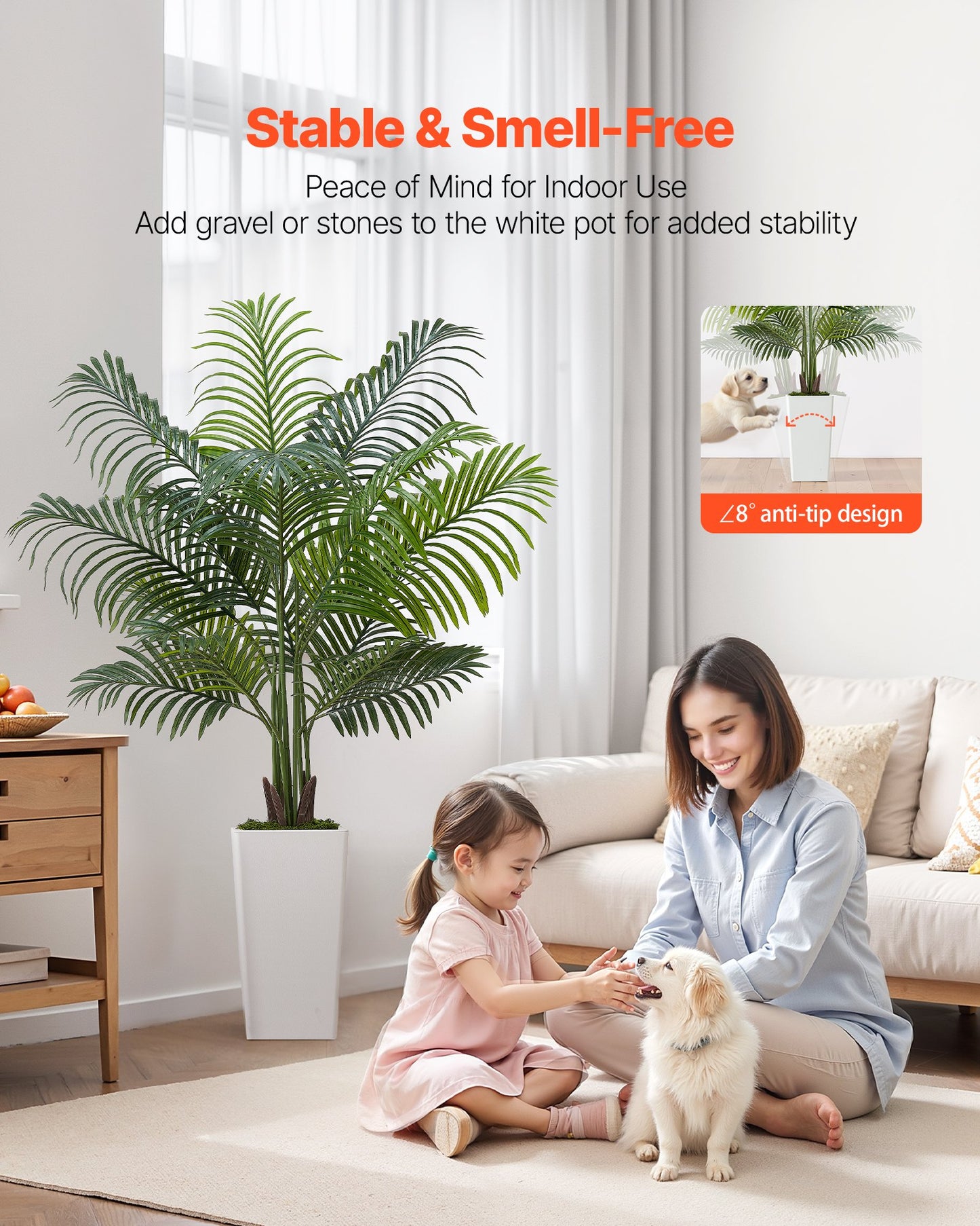 Konstgjord Arecapalm 1524 mm, Konstgjord Palm Tropiska Växter med Vit Hög Kruka, Konstgjord Golvsilkesväxt i Kruka, Stora Träd för Hemmakontor Vardagsrumsinredning Inflyttningsrum, Inomhus Utomhus