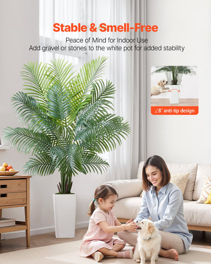 Konstgjord Arecapalm 1829 mm, Konstgjord Palm Tropiska Växter med Vit Hög Kruka, Konstgjord Golvsilkesväxt i Kruka, Stora Träd för Hemmakontor Vardagsrumsinredning Inflyttningsrum, Inomhus Utomhus