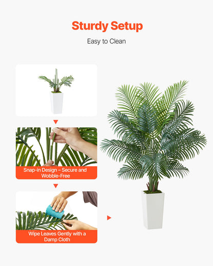 Konstgjord Arecapalm 1829 mm, Konstgjord Palm Tropiska Växter med Vit Hög Kruka, Konstgjord Golvsilkesväxt i Kruka, Stora Träd för Hemmakontor Vardagsrumsinredning Inflyttningsrum, Inomhus Utomhus