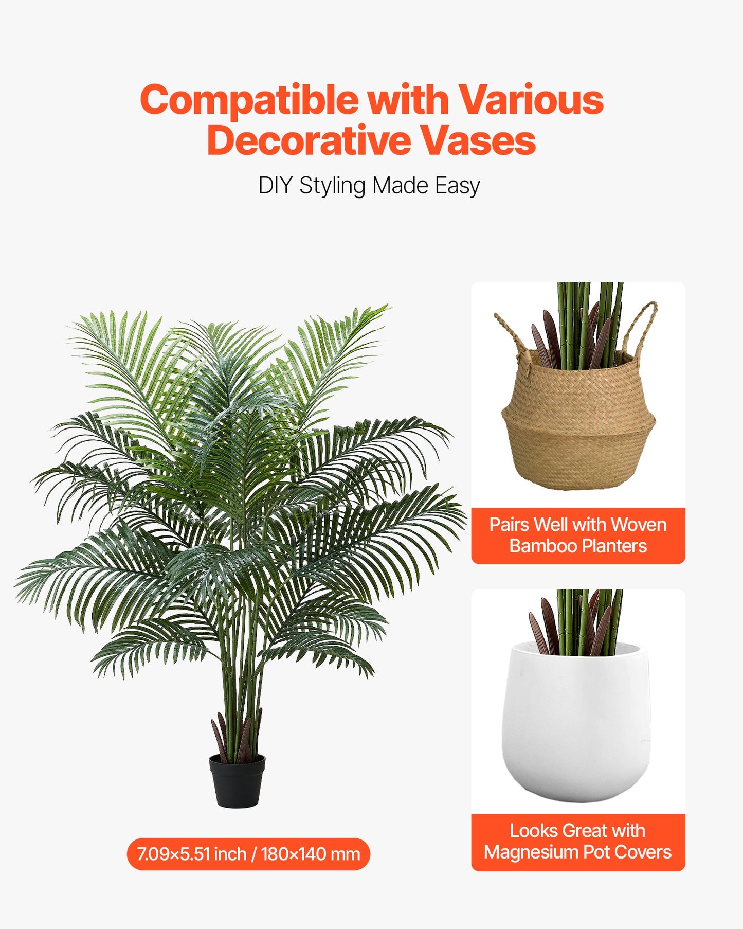 Konstgjord Arecapalm 1829 mm, Konstgjord Palm Tropiska Växter med Vit Hög Kruka, Konstgjord Golvsilkesväxt i Kruka, Stora Träd för Hemmakontor Vardagsrumsinredning Inflyttningsrum, Inomhus Utomhus