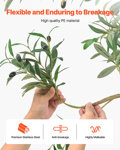 210 cm konstgjort olivträd med svart kruka, högt konstgjort träd med naturlig trästam och realistiska gröna blad och frukter, konstgjord inomhusväxt för hem, kontor, vardagsrum, hörndekor