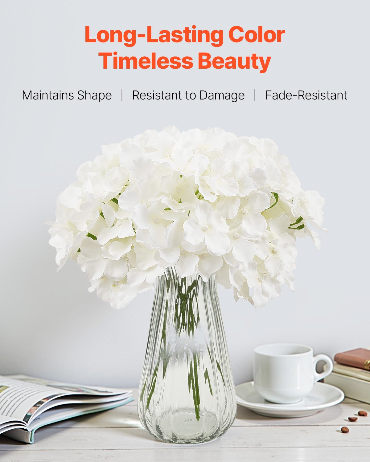 Konstgjorda blommor, 305 st. äkta vita sidenhortensia i bulk, vit konstgjord bruddusch med stjälkar för gör-det-själv-bröllopsbuketter, bordsdekorationer för hemmet, festbordsdekorationer