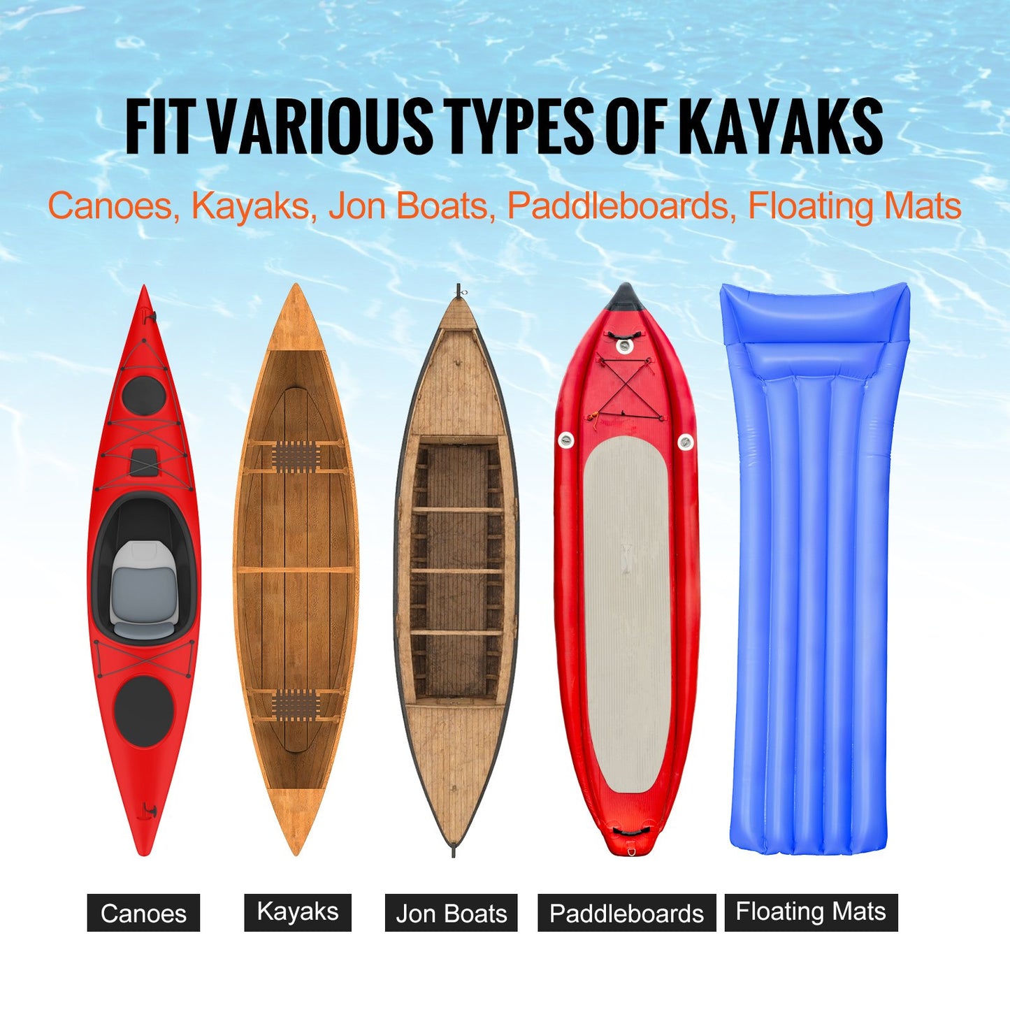 Kraftig kajakvagn, 113,4 kg lastkapacitet, hopfällbar kanotvagn med 25,4 cm solida däck, halkfri stödfot och surrband, för kajaker, kanoter, paddelbrädor, flytmattor, Jon Boats
