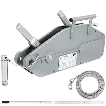 Wire Rope Puller 1.6T/1587.6 kg Capacity Hand Winch Rope 2499.4 cm Grip Puller Manual Wire Rope Puller Heavy Duty Wire Rope Grip Puller Hoist Pulling Towing Equipment for Indoor and Outdoor Use