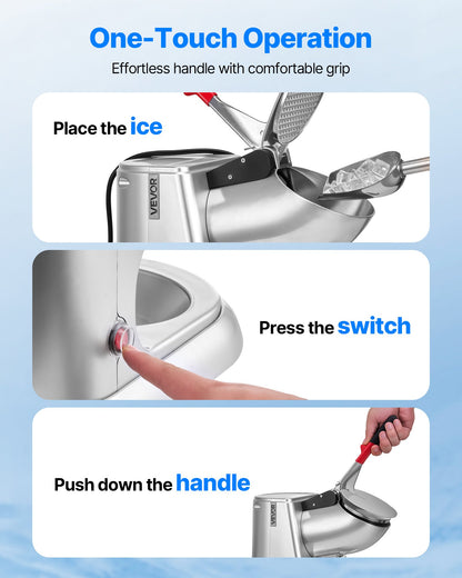 Ice Crusher Machine, 100kg Per Hour Electric 4 Blades Snow Cone Maker, Stainless Steel Shaved Ice Machine with Bowl and Cover, 300W 2000RPM Ice-Shaver for Home and Commercial Use, Silver