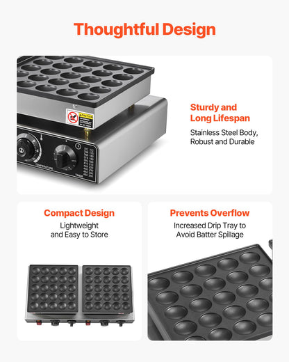 50 st mini holländsk pannkaksjärn, non-stick rostfritt stål Dorayaki-grill, 1800 W kommersiell elektrisk poffertjesgrillpanna, dubbel temperatur- och tidskontroll, för köksrestaurang frukost och dessert