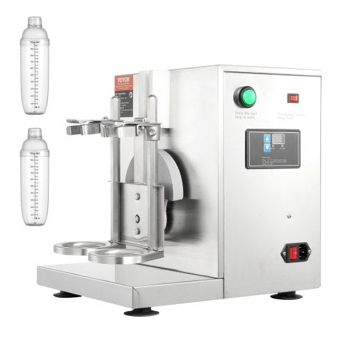 Milkshakemaskin, 120W kommersiell mjölkte-shaker, milkshake-mixer med dubbla huvuden, justerbar milkshake-mixer, 0-180s, med 1 l PC-kopp, för mjölkte-butik