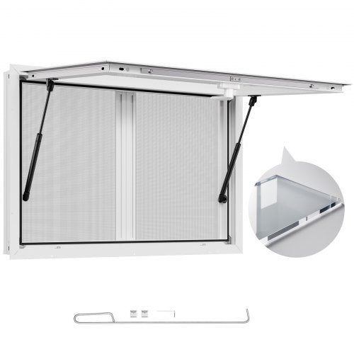 Koncessionsfönster 92x61 cm, servicefönster i aluminiumlegering för food truck, upp till 85 graders stående serveringfönster med 2 skjutbara fönster, markisdörr och dragkrok, för koncessionsvagnar