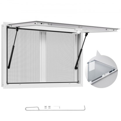 Koncessionsfönster 92x61 cm, servicefönster i aluminiumlegering för food truck, upp till 85 graders stående serveringfönster med 2 skjutbara fönster, markisdörr och dragkrok, för koncessionsvagnar