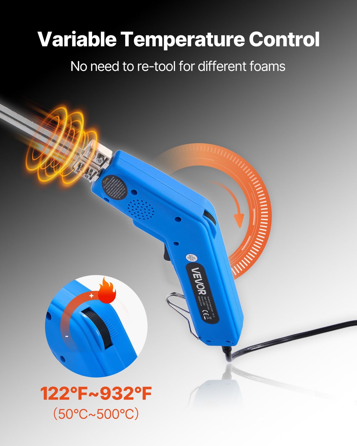 Skumskärare med het kniv, 200W elektriskt skumskärverktyg, 50℃ - 500℃ justerbar frigolitskärare med 150 mm och 200 mm skärblad för KT-skivor, polyeten, svamp, gummi - Verktygslåda ingår
