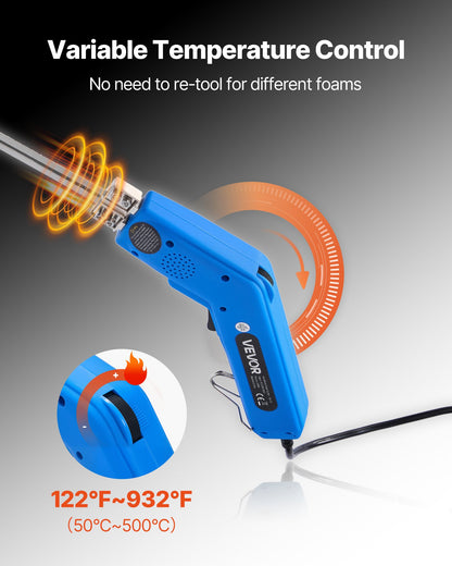 Skumskärare med het kniv, 200W elektriskt skumskärverktyg, 50℃ - 500℃ justerbar frigolitskärare med 150 mm och 200 mm skärblad för KT-skivor, polyeten, svamp, gummi - Verktygslåda ingår