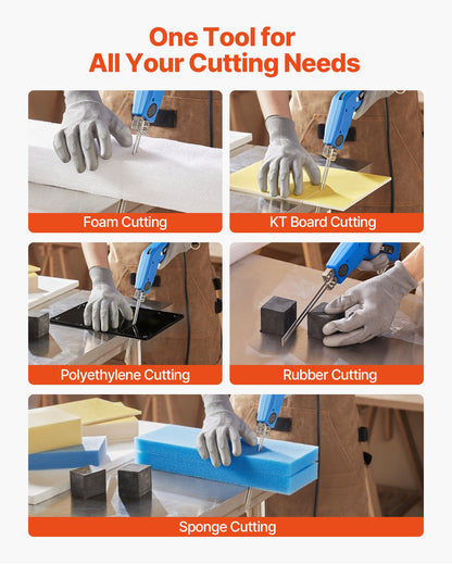 Skumskärare med het kniv, 200W elektriskt skumskärverktyg, 50℃ - 500℃ justerbar frigolitskärare med 150 mm och 200 mm skärblad för KT-skivor, polyeten, svamp, gummi - Verktygslåda ingår