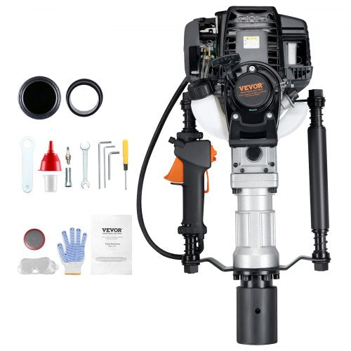 37,77cc bensindriven T-stolpsdrivare, 4-taktsmotor bensindriven stängselpålningsmaskin, med 2 stolpars drivhuvud (55/70 mm), 1000W bärbar påldrivare för gård, ranchstängsel, vägförbättringar