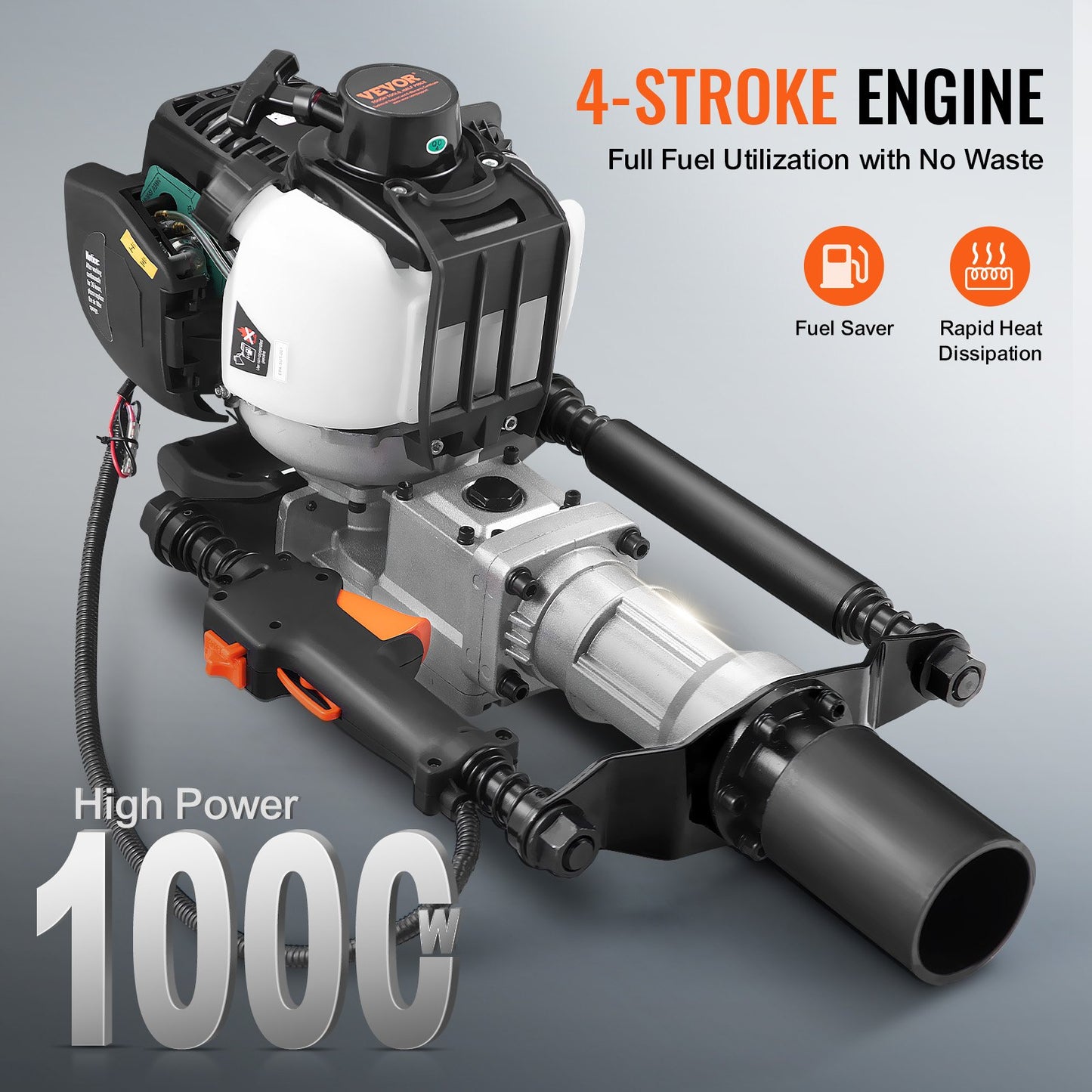 37,77cc bensindriven T-stolpsdrivare, 4-taktsmotor bensindriven stängselpålningsmaskin, med 2 stolpars drivhuvud (55/70 mm), 1000W bärbar påldrivare för gård, ranchstängsel, vägförbättringar