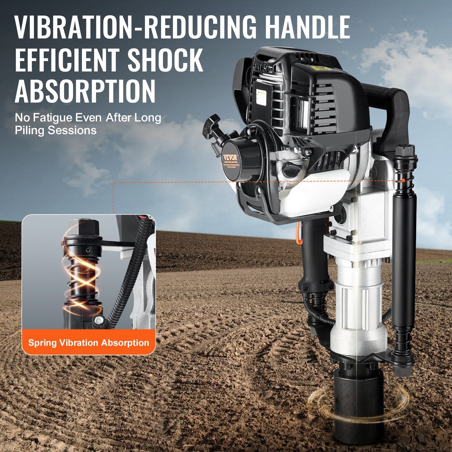 37,77cc bensindriven T-stolpsdrivare, 4-taktsmotor bensindriven stängselpålningsmaskin, med 2 stolpars drivhuvud (55/70 mm), 1000W bärbar påldrivare för gård, ranchstängsel, vägförbättringar