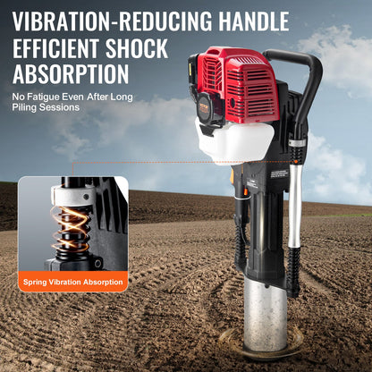 52cc bensindriven T-stolpsdrivare, 2-taktsmotor bensindriven stängselpålningsmaskin, 1400W bärbar påldrivare med 3-stolps drivhuvud (49/69/100 mm), för gårds-, ranch- och vägförbättringar