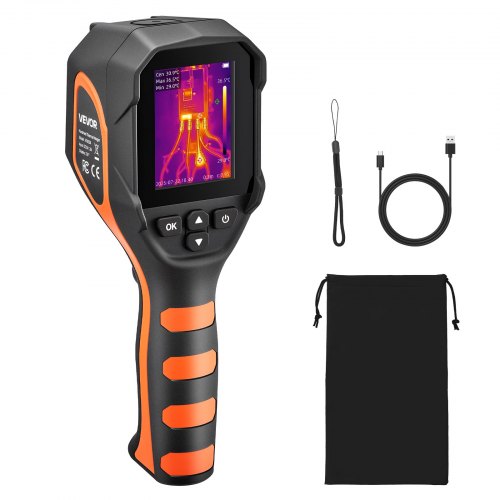Värmekamera, 320 x 240 TISR superupplösning, värmekamera med 2MP visuell kamera, 256 x 192 IR-upplösning, 25 HZ uppdateringsfrekvens, -4°F till 1022°F, 4 bildlägen och 6 färgpaletter