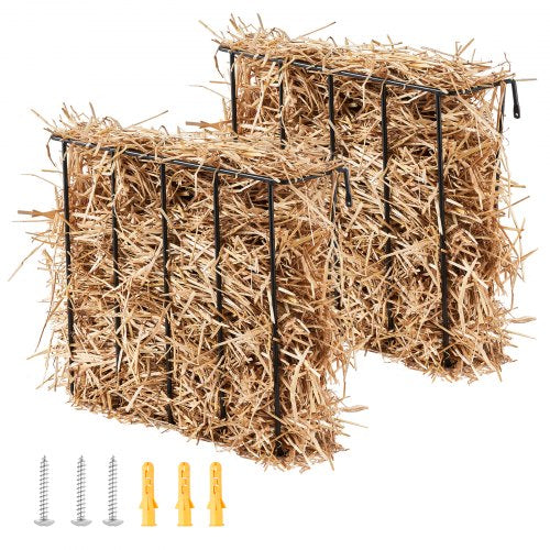 Höfoder för boskap, 24 gallon stor kapacitet, 2-pack kraftigt gethöställ i stål, 27'' långt väggmonterat höställ för hästar, flersidigt foderställ för fårgårdar inomhus och utomhus