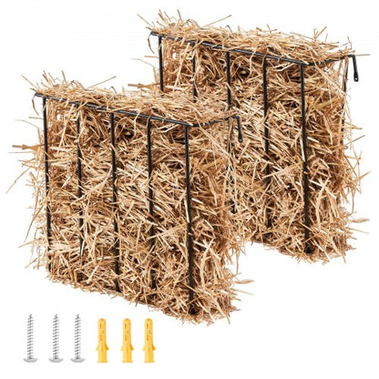 Höfoder för boskap, 24 gallon stor kapacitet, 2-pack kraftigt gethöställ i stål, 27'' långt väggmonterat höställ för hästar, flersidigt foderställ för fårgårdar inomhus och utomhus