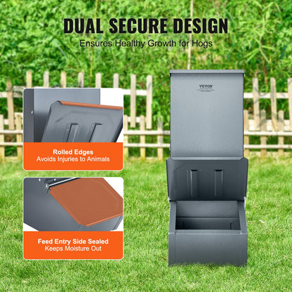 Grisutfodringsautomat, kapacitet 2,2 skäppor, enkeldörrsgrisutfodringsautomat, kraftig stålgrisutfodringsautomat, multifunktionell kryputfodringsautomat, utomhusutfodringsautomat för boskap, gårdstillbehör för utfodring av upp till 5 grisar